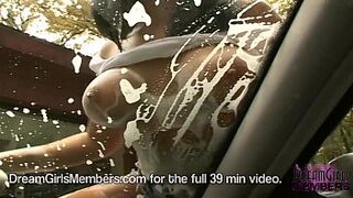 Huge Boobed Brunette Sexy Car Wash