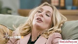 Stepmom gives her stepdaughter a surprise sex.They go on the bed and they start kissing and licking each others wet pussy.