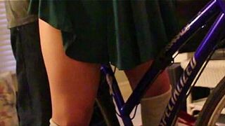 Step daughter learning to ride bike grinds in panties