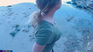 Giving stepmom a creampie while out walking on the beach POV