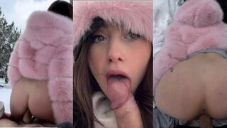 Hot couple hard fucking French girl sucks big cock in La fur snow