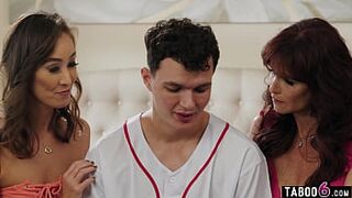 Lesbian step moms compete for step sons creampie to start a family
