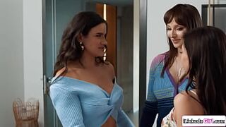 Lexi Luna finds out her lesbian ex gf Penny Barber is dating her stepdaughter.She gets turned on seeing them kiss and joins in for a threesome.