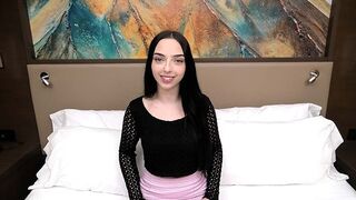 Watch this raven-haired 19 yr old suck a fat cock